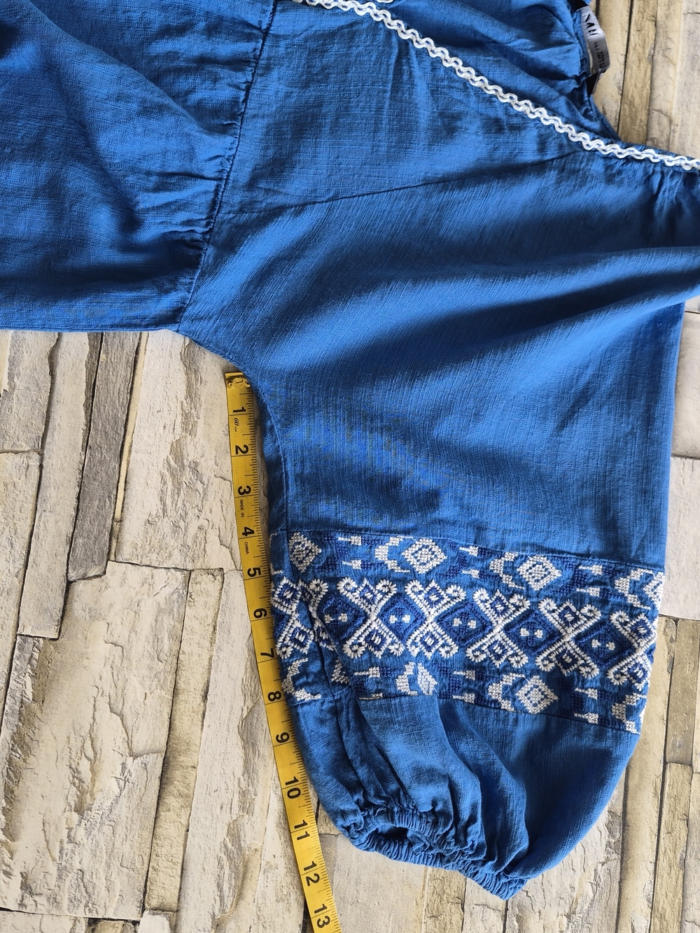 ​ZARA Maxi Dress Large Blue Embroidered Tiered Boho Peasant Festival Summer - Picture 6 of 9